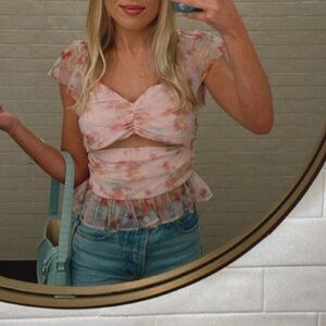 UO Floral Cut out Ruffle Top